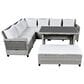 HOMLUX 5-Piece Outdoor Conversation Set with 2 Extendable Side Tables and Gray Rattan in White, , large