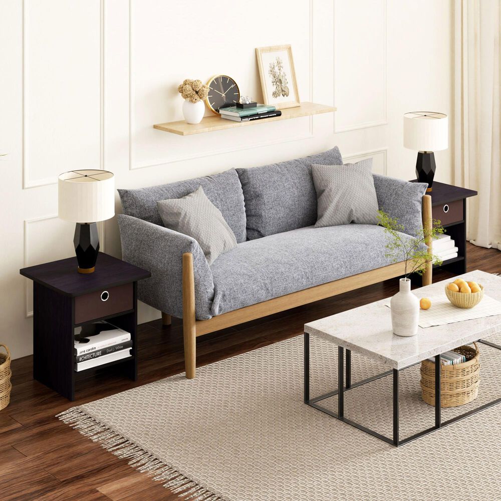 HOMLUX 1-Drawer Modern Nightstand with Open Shelf in Dark Walnut, , large