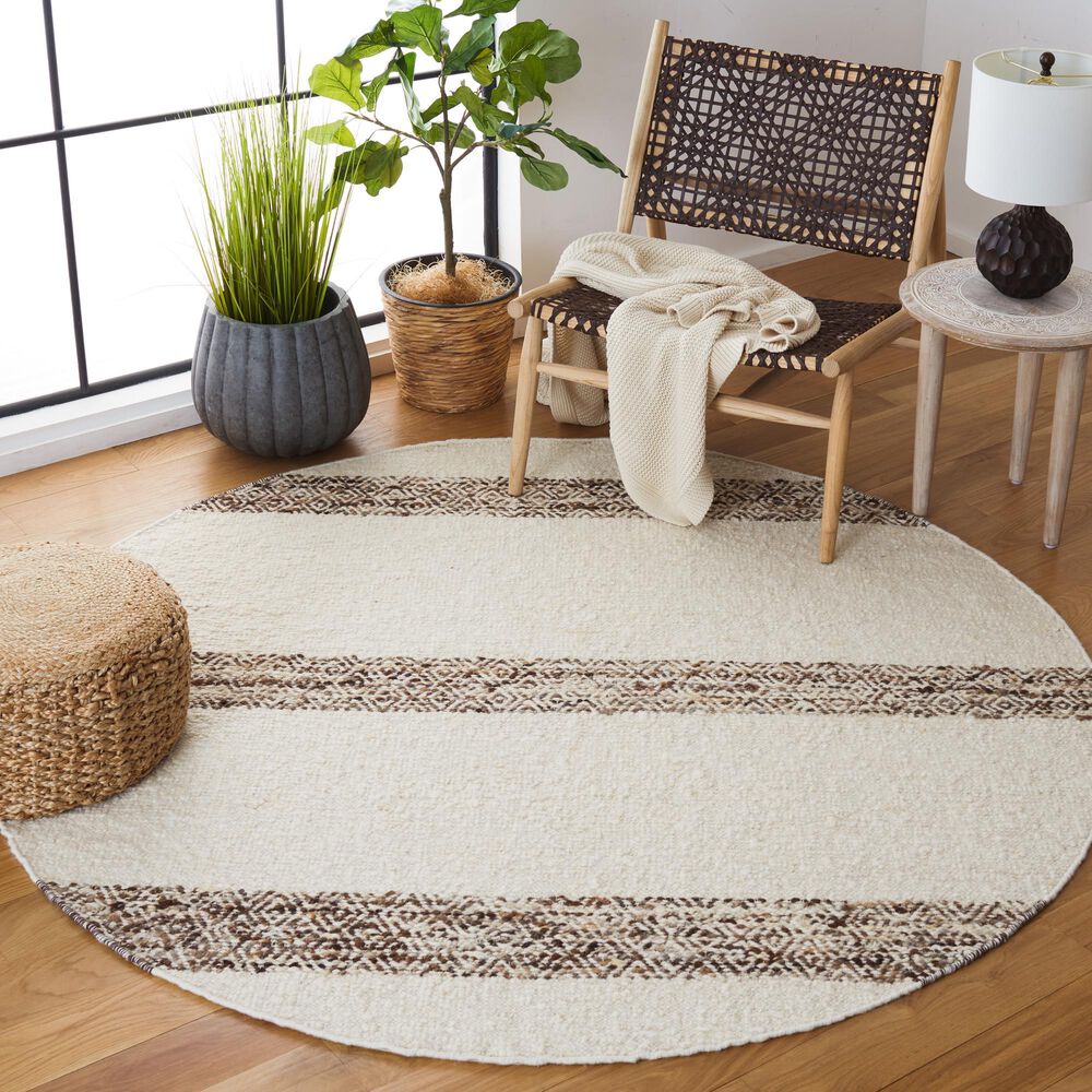 Safavieh Natura NAT321A 6&#39; Round Ivory and Brown Area Rug, , large