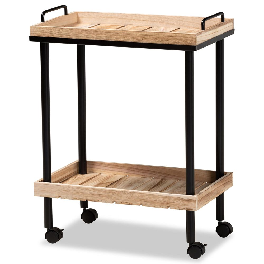 Baxton Studio Olinda Bar Cart in Oak Brown and Black, , large