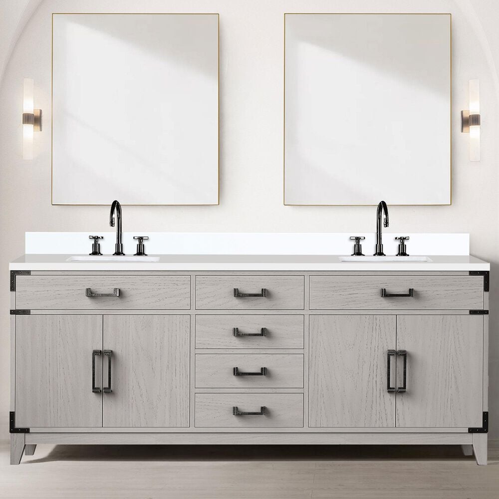 Lexora Home Laurel 80&quot; Double Bathroom Vanity in White Oak with White Quartz Top and Rectangular Sinks, , large