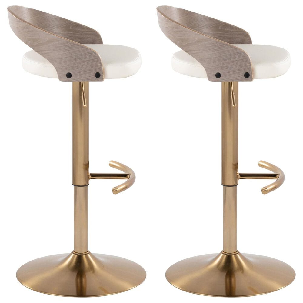 LumiSource Grotto Swivel Barstool with White Faux Leather Upholstery in Gold and Light Grey (Set of 2), , large