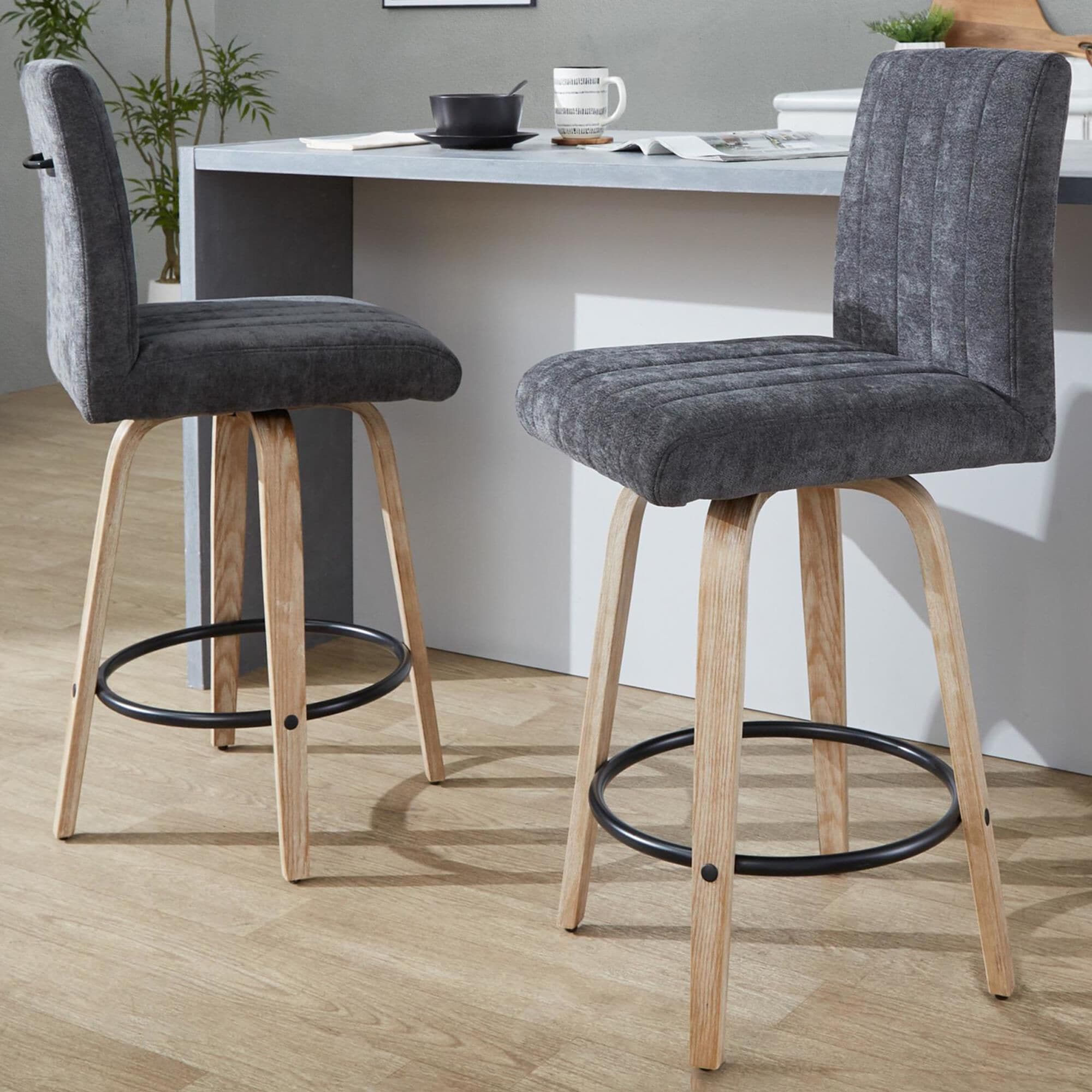 LumiSource Hank Swivel Counter Stool with Black Fabric Upholstery