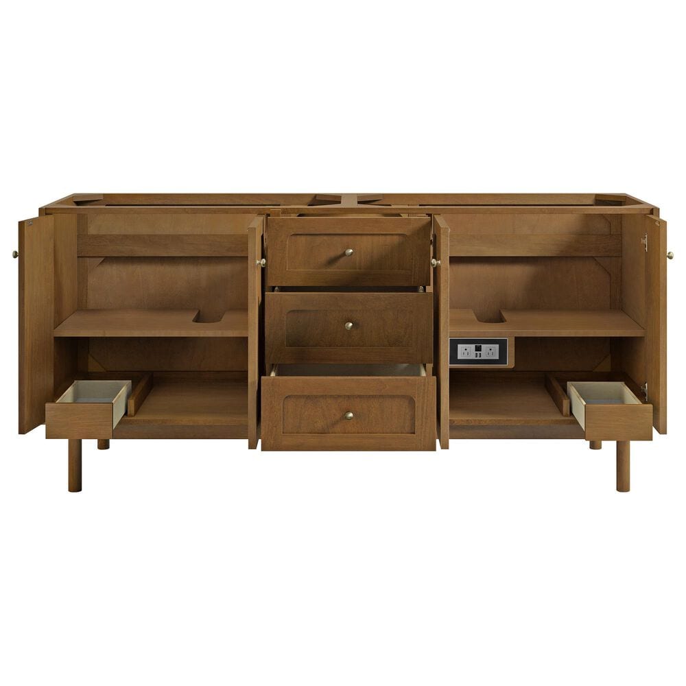 James Martin Laurent 72" Double Bathroom Vanity in Honey Oak with 3 cm White Zeus Silestone Top and Rectangular Sinks, , large