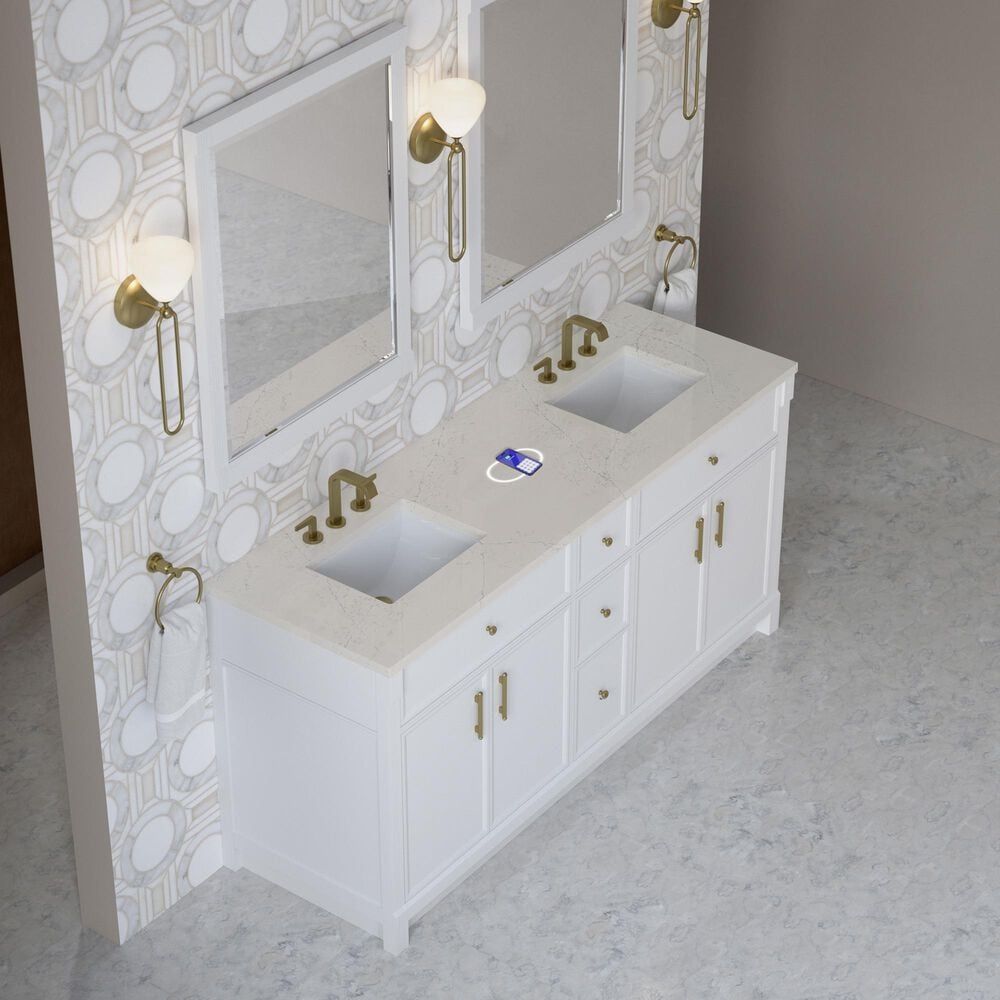 James Martin Bellshire 72" Double Bathroom Vanity in Bright White with 3 cm Siberian Silestone Top, Rectangular Sinks and FreePower Wireless Charger, , large