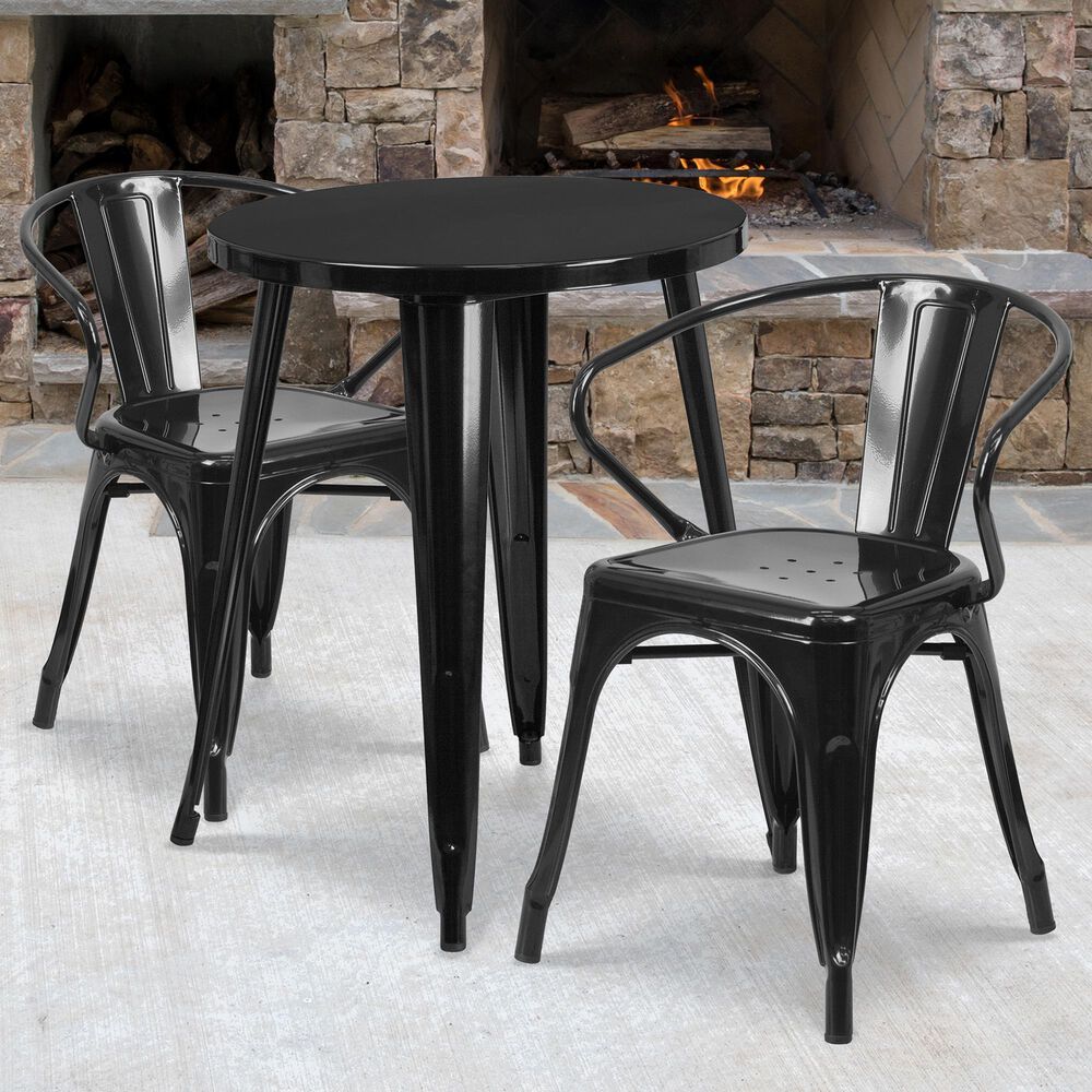 Flash Furniture 3-Piece Metal Table Set in Black, , large