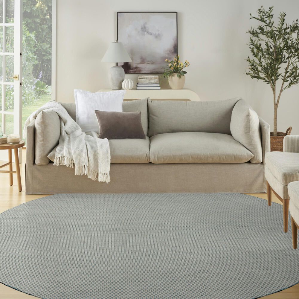 Nourison Courtyard Ivory and Aqua 8&#39; Round Indoor/Outdoor Area Rug, , large