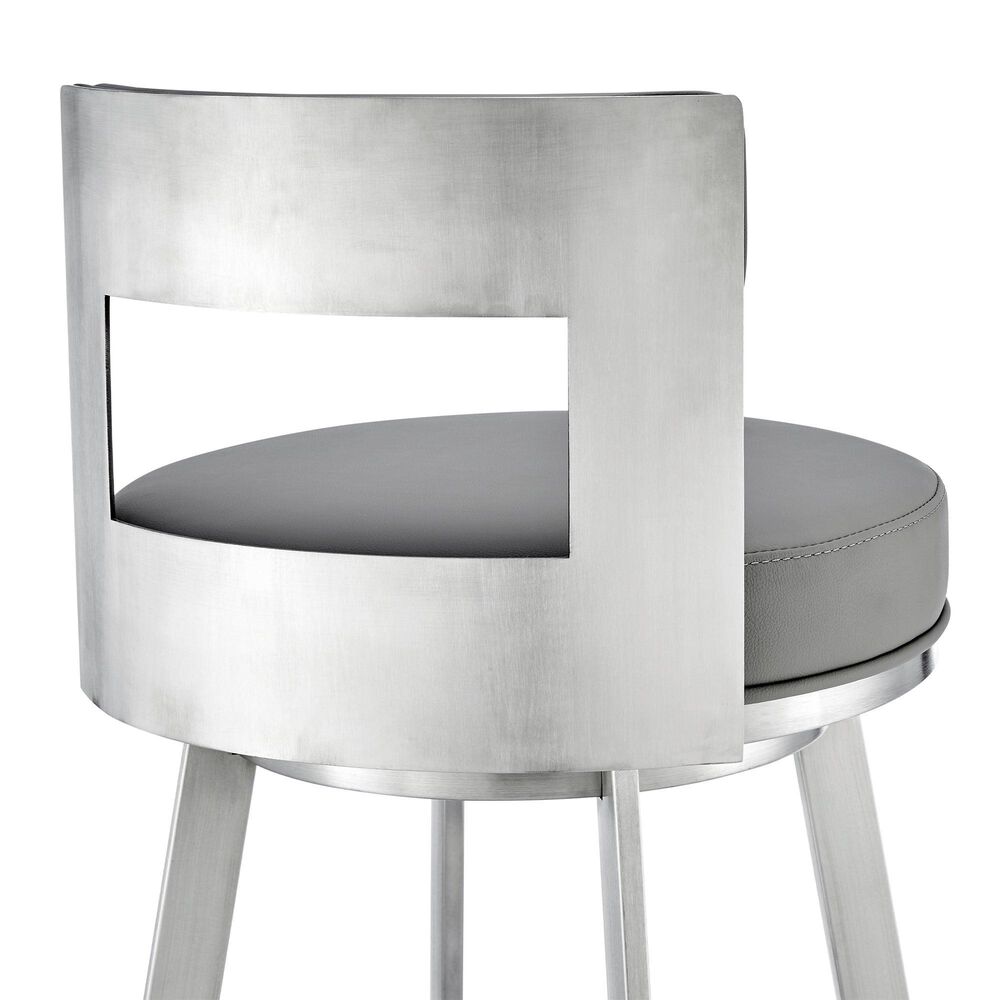 Blue River Flynn 30&quot; Swivel Bar Stool with Light Gray Cushion in Brushed Stainless Steel, , large
