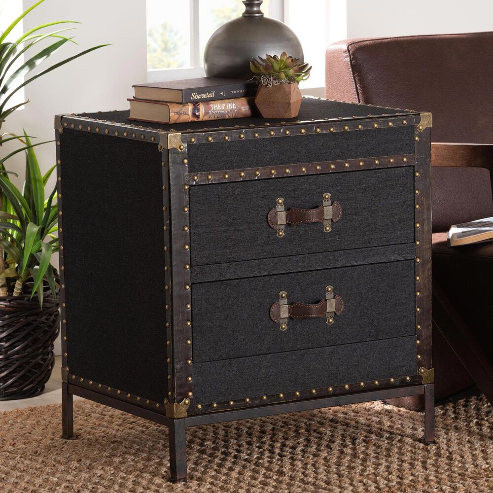 Baxton Studio Laura 2-Drawer End Table in Black, , large