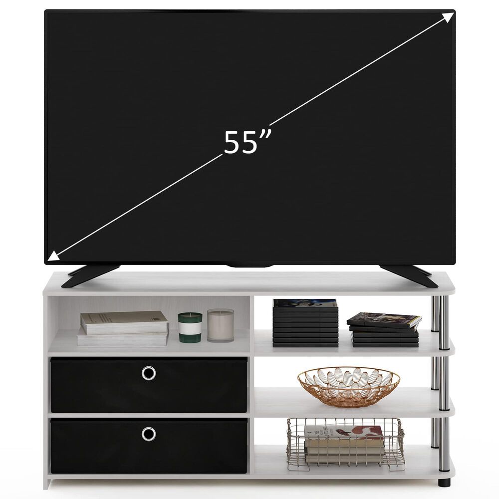 HOMLUX 46.6" Simple Design TV Stand with Bins in White Oak, Stainless Steel and Black, , large