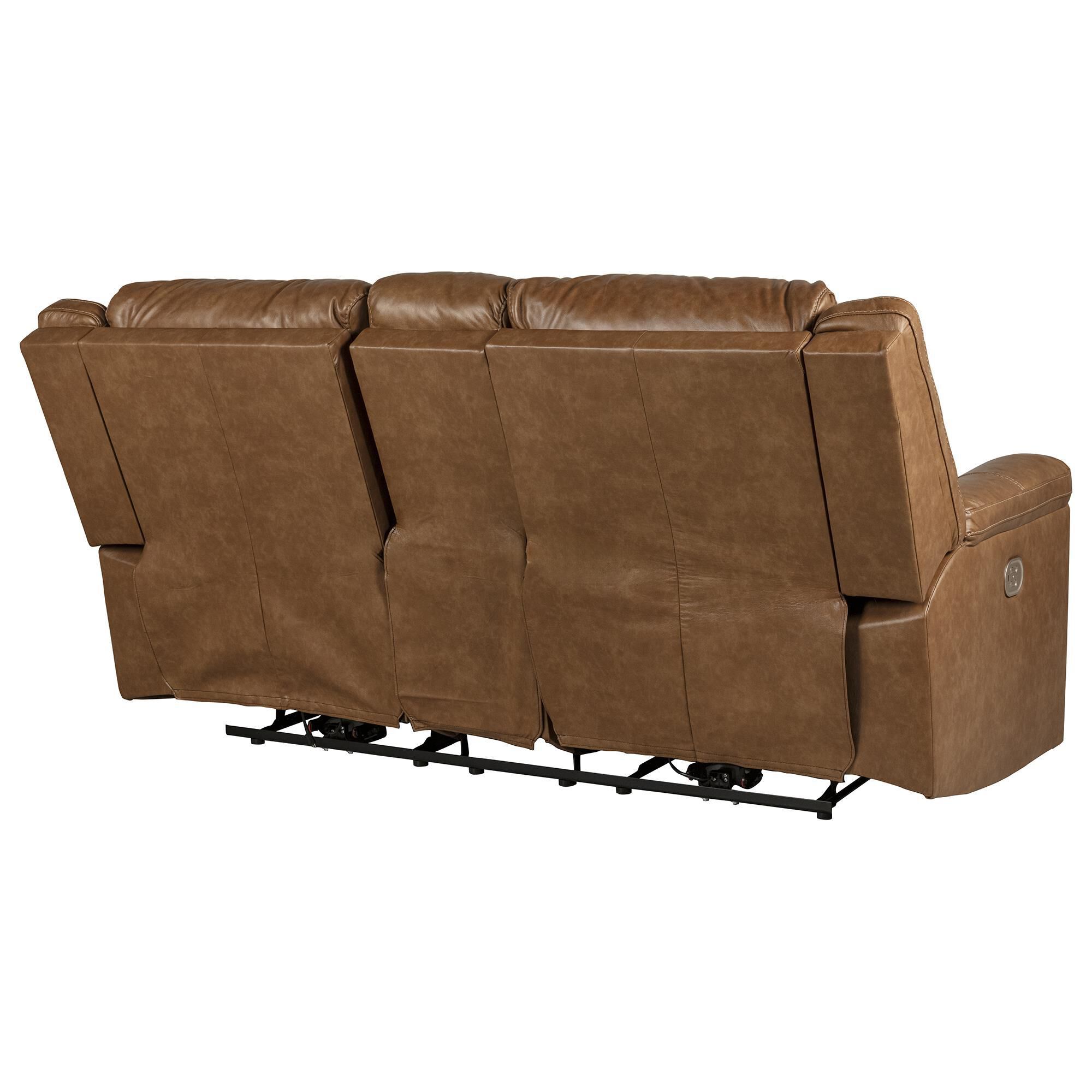 Ashley Trasimeno Power Reclining Loveseat with Console in Caramel