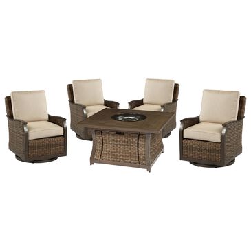 Clear Creek Collection Trenton 5-Piece Patio Square Fire Pit Set in Brown, , large