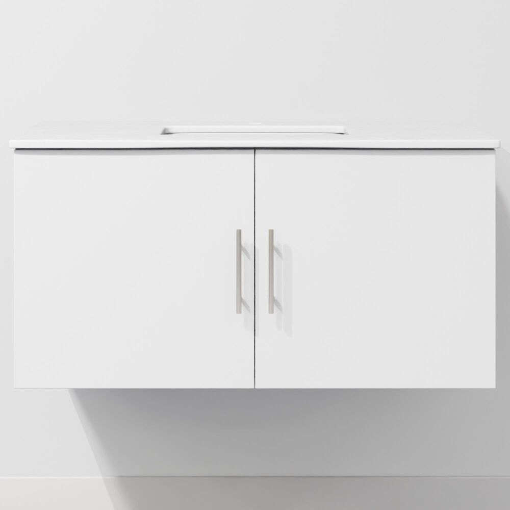 Lexora Home Geneva 36&quot; Single Bathroom Vanity in Glossy White with 2 cm White Cultured Marble Top and Rectangular Sink, , large