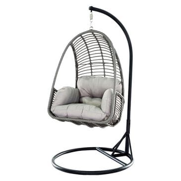 World Source Ivy Basket Chair and Stand in Black and Gray, , large