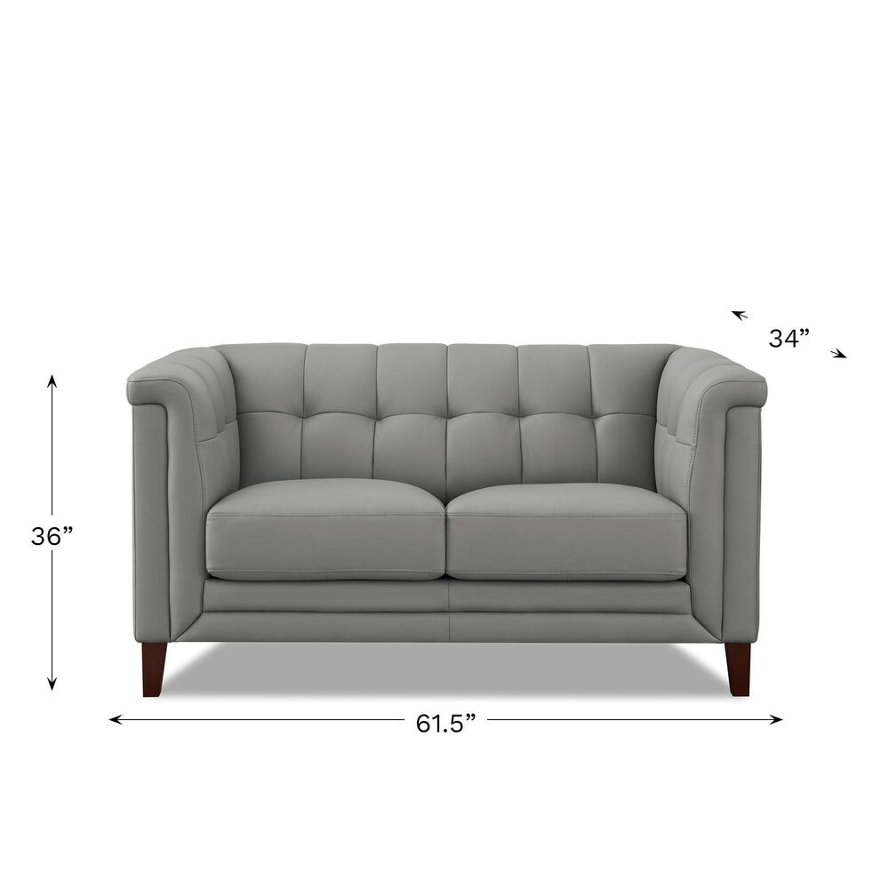 Hydeline Arvo Stationary Leather Loveseat in Silver Gray, , large