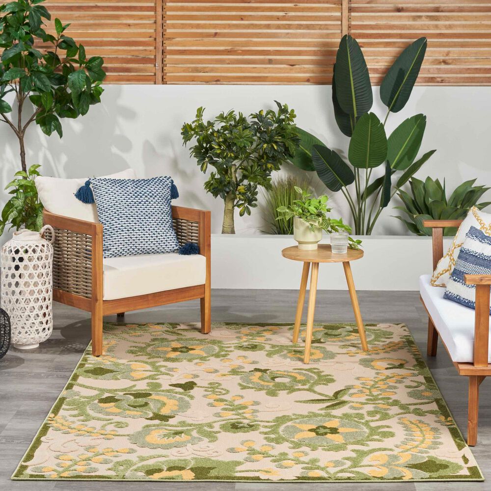 Nourison Aloha ALH17 7&#39;10&quot; x 10&#39;6&quot; Ivory and Green Indoor/Outdoor Area Rug, , large