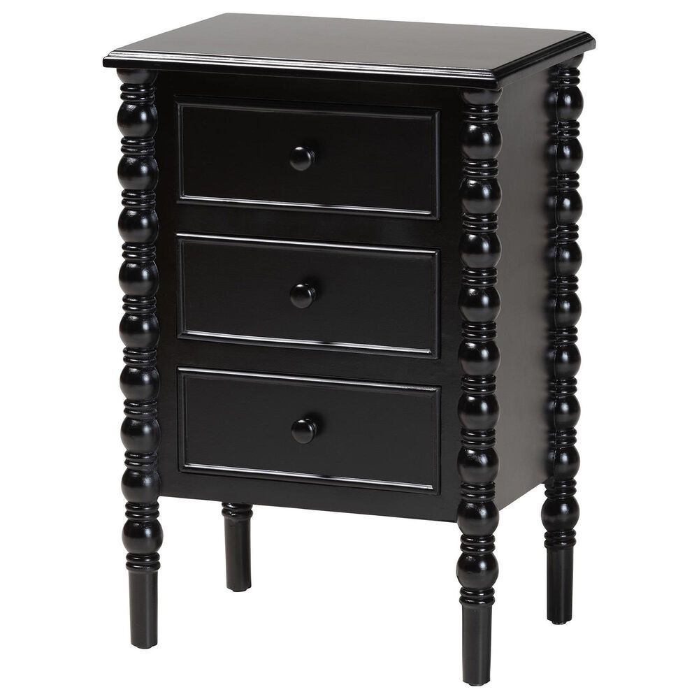 Baxton Studio Malinda 3-Drawer End Table with Spindle Legs in Black, , large