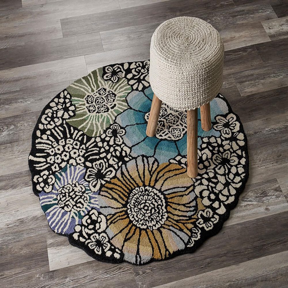 L&amp;R Resources Sinuous Winter Blossoms 6&#39; Scalloped Multicolor Area Rug, , large