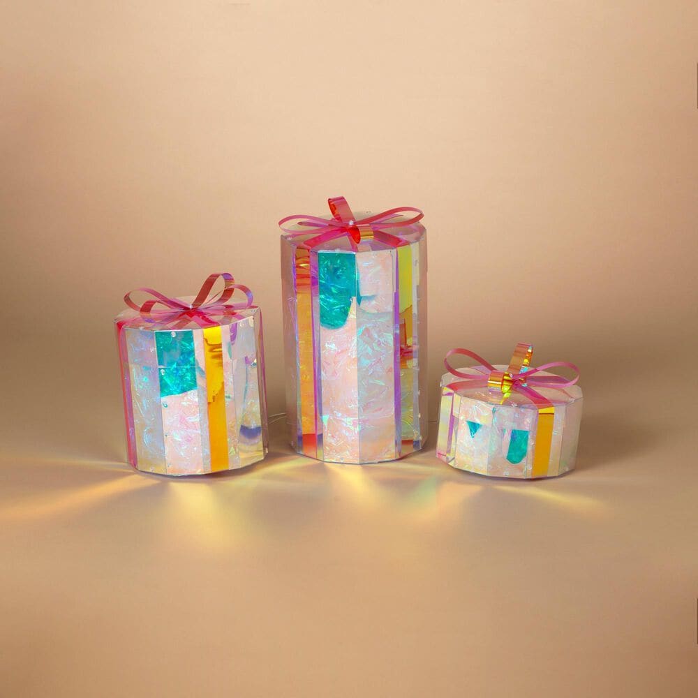 The Gerson Company 3-Piece USB Electric Lighted Holographic Gift Box Set in White, , large