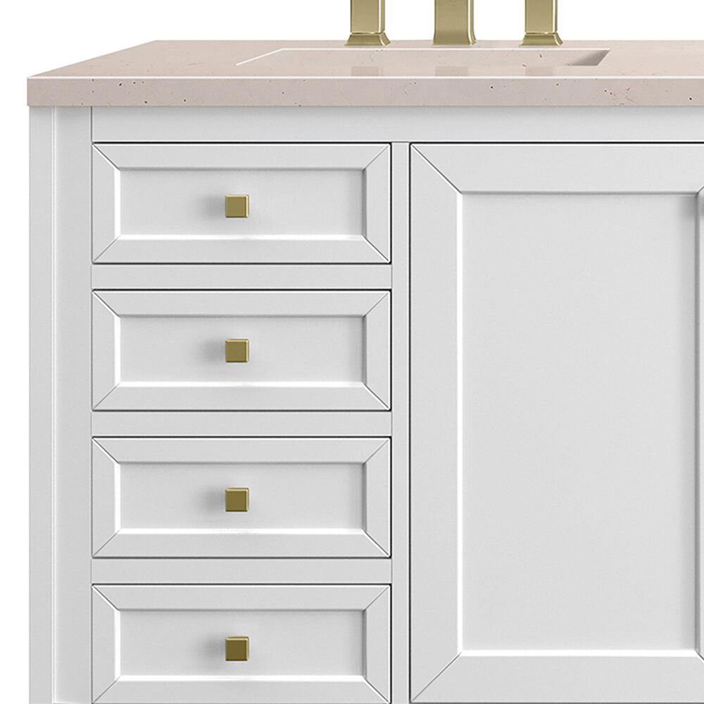 James Martin Vanities Chicago 60&quot; Double Bathroom Vanity in Glossy White with 3 cm Eternal Marfil Quartz Top and Rectangular Sinks, , large