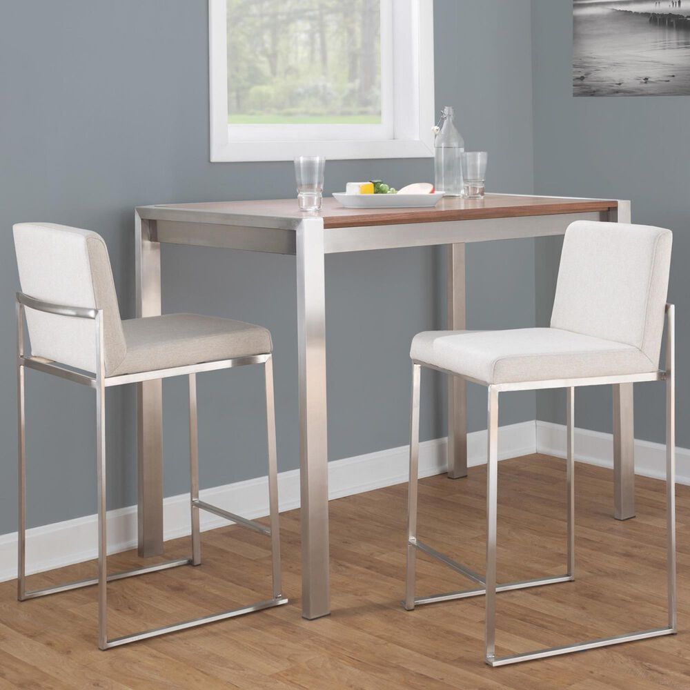 Lumisource Fuji High Back Counter Stool with Beige Fabric Cushion in Stainless Steel &#40;Set of 2&#41;, , large