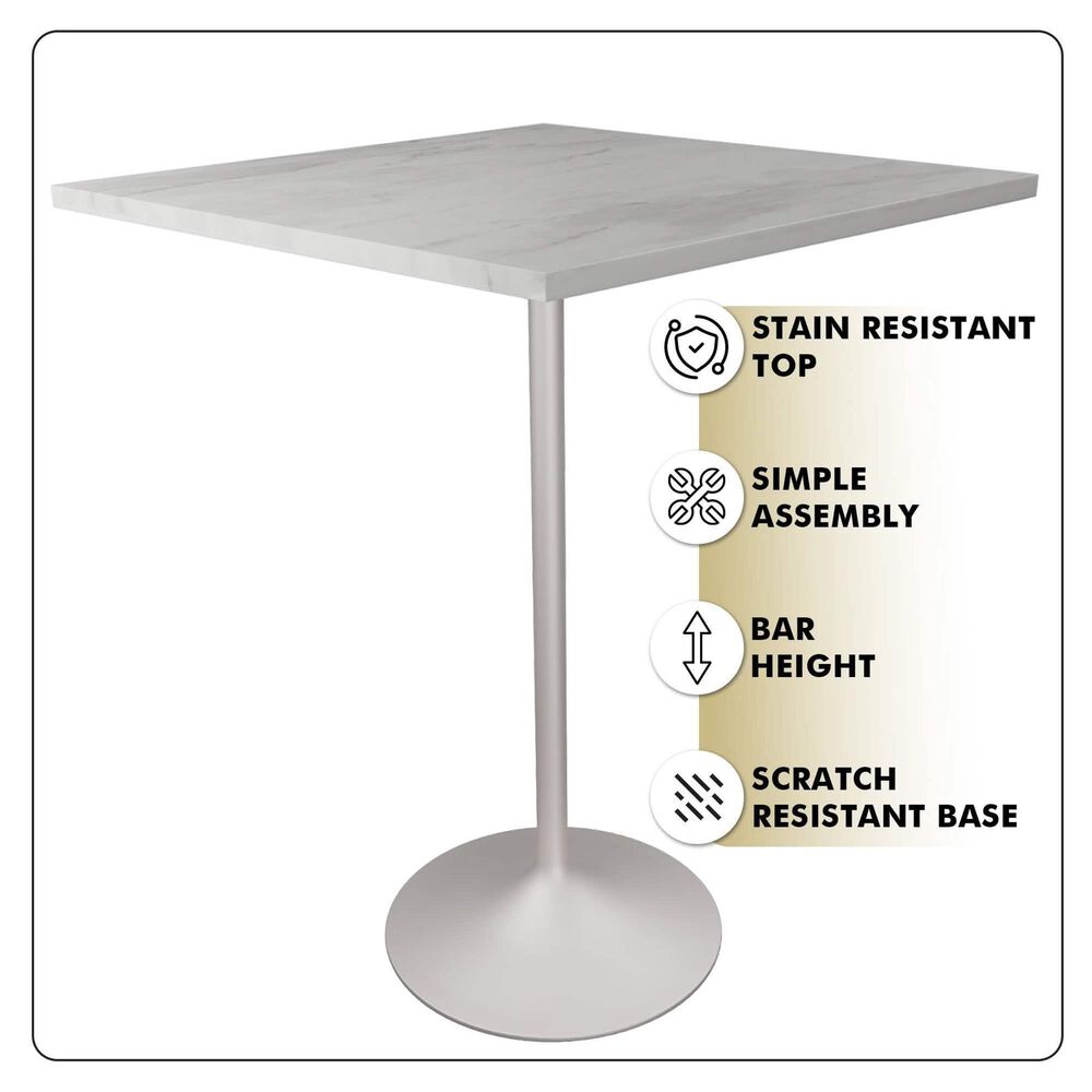 Leisuremod LeisureMod Verve Collection Modern Bar Height Table White Base with 36 Square Marbleized White Laminated  Top, , large