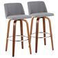 LumiSource Toriano Swivel Bar Stool with Grey Fabric Upholstery in Walnut and Chrome (Set of 2), , large