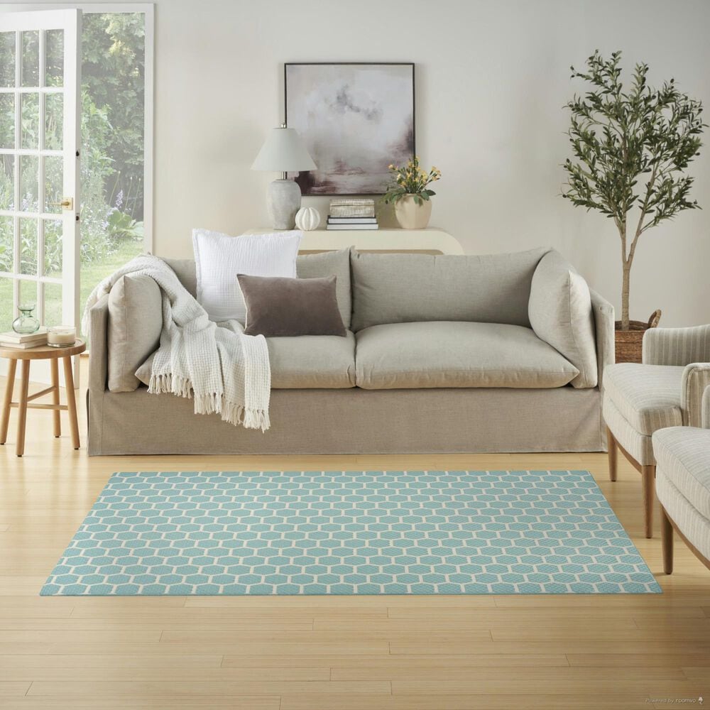 Nourison Twist Reversible 4&#39; x 6&#39; Aqua Indoor/Outdoor Area Rug, , large