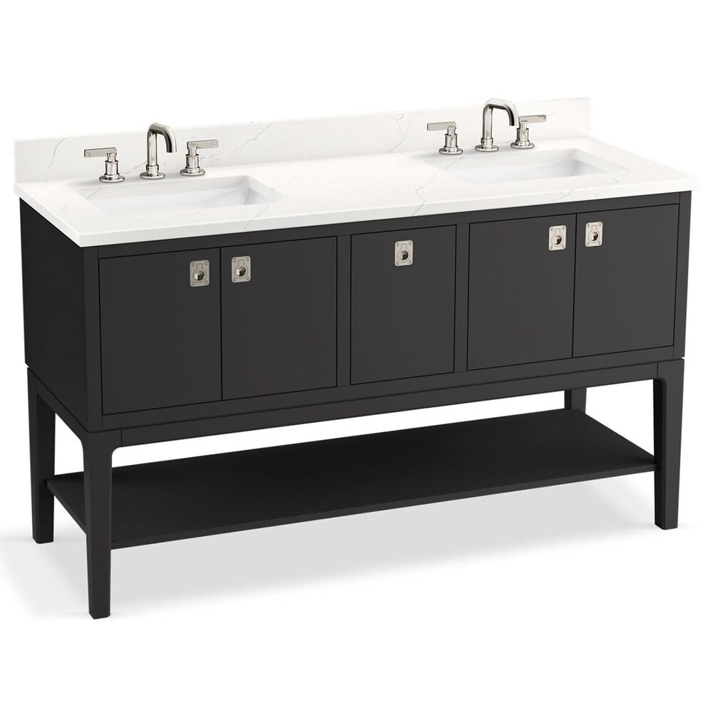 Kohler Seagrove 60" Double Bathroom Vanity in Ferrous Grey with 3 cm White Quartz Top and Rectangular Sinks, , large