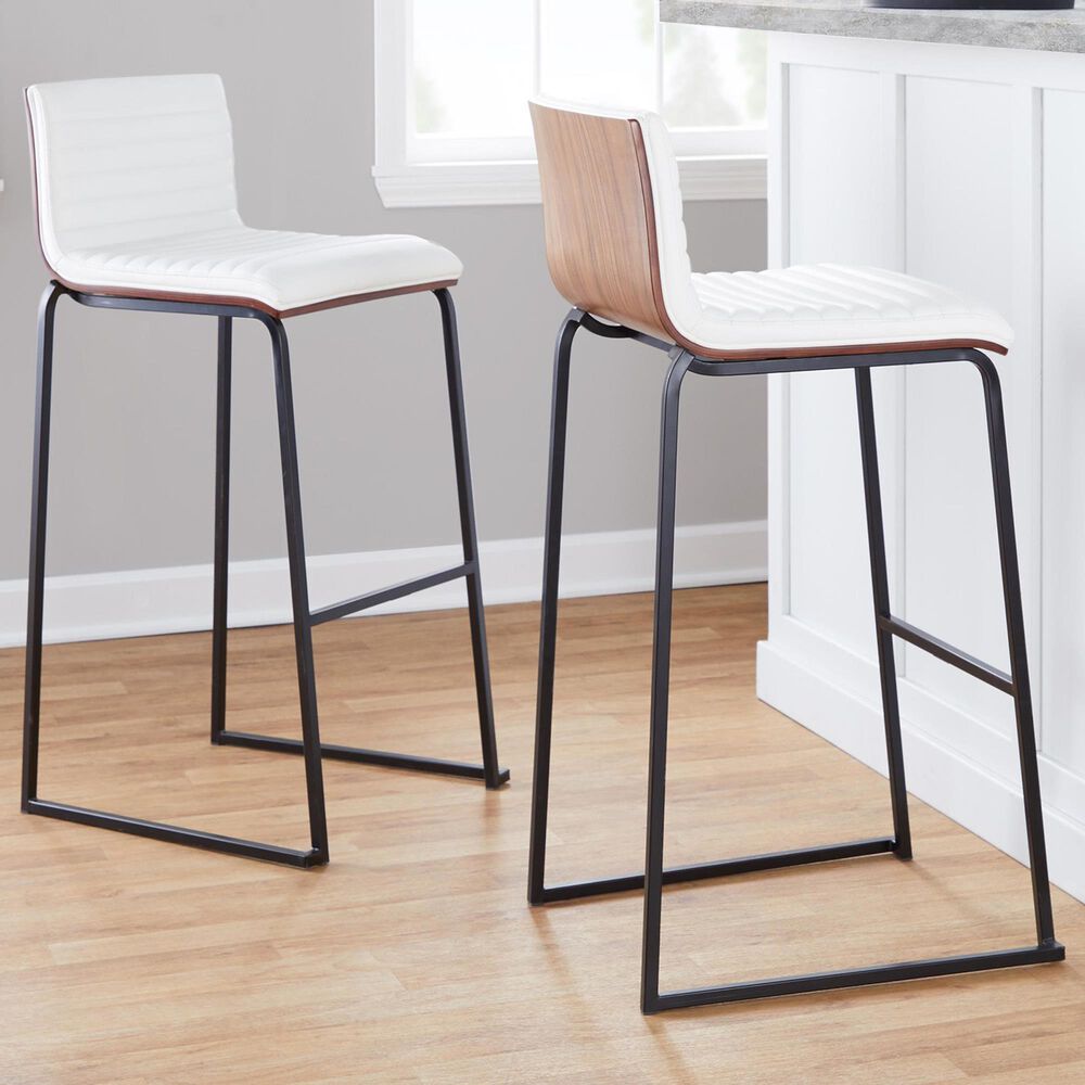 Lumisource Mason Mara Barstool with White Cushion in Gold and Walnut &#40;Set of 2&#41;, , large