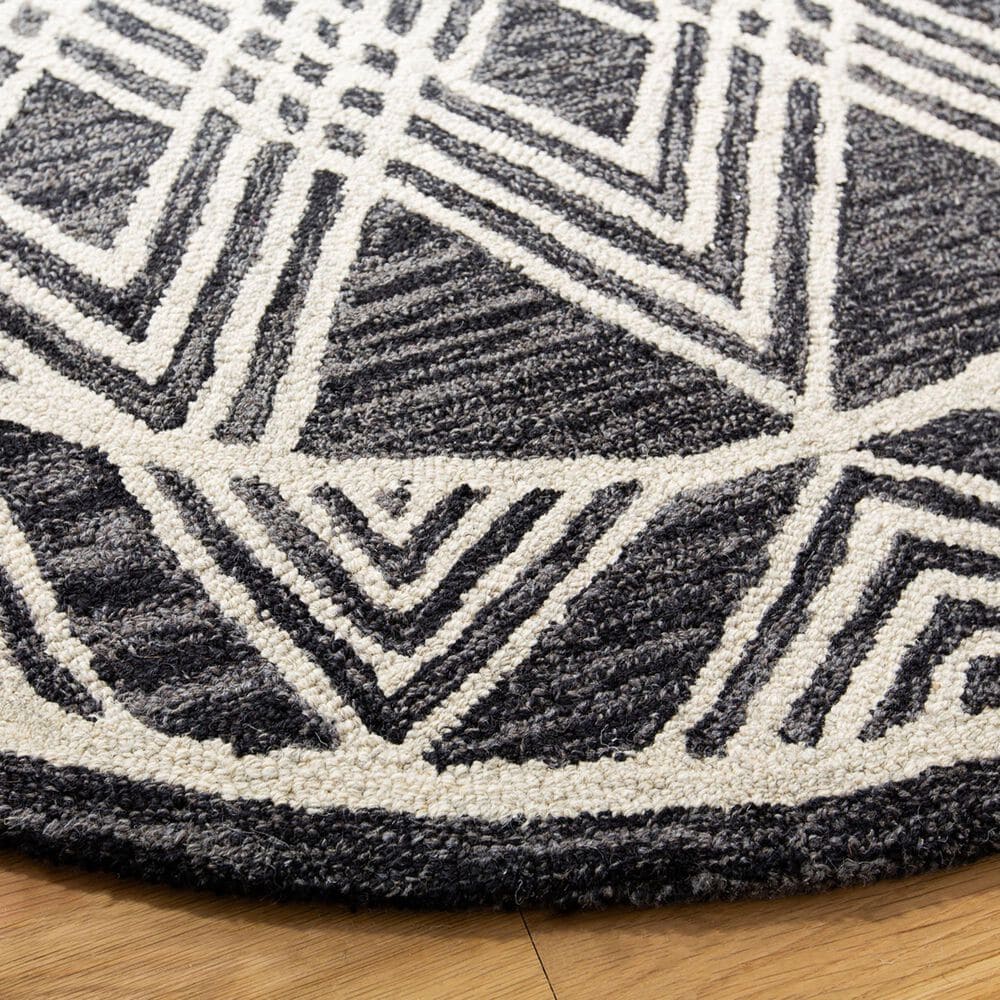 Safavieh Micro-Loop MLP155H 5&#39; Round Charcoal and Ivory Area Rug, , large