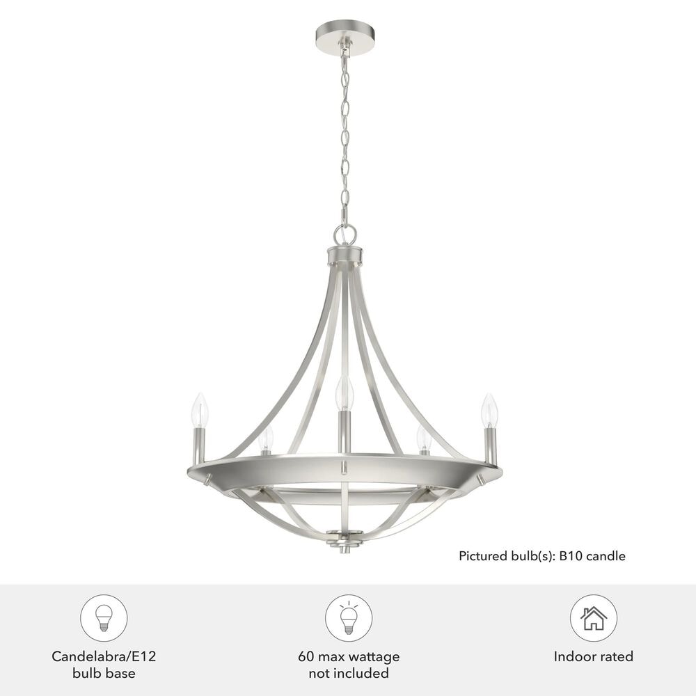 Hunter Perch Point 24&quot; 5-Light Chandelier in Brushed Nickel, , large