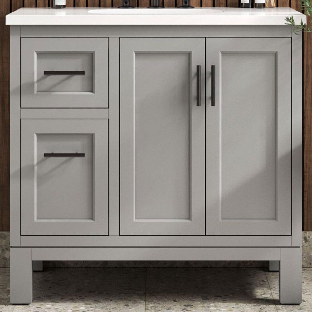 Kohler Quo 36&quot; Single Bathroom Vanity in Mohair Grey with 3 cm Pure White Quartz Top and Oval Sink, , large