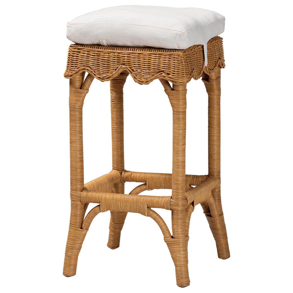 Baxton Studio Muy Scallop Rattan Bar Stool in Honey, , large