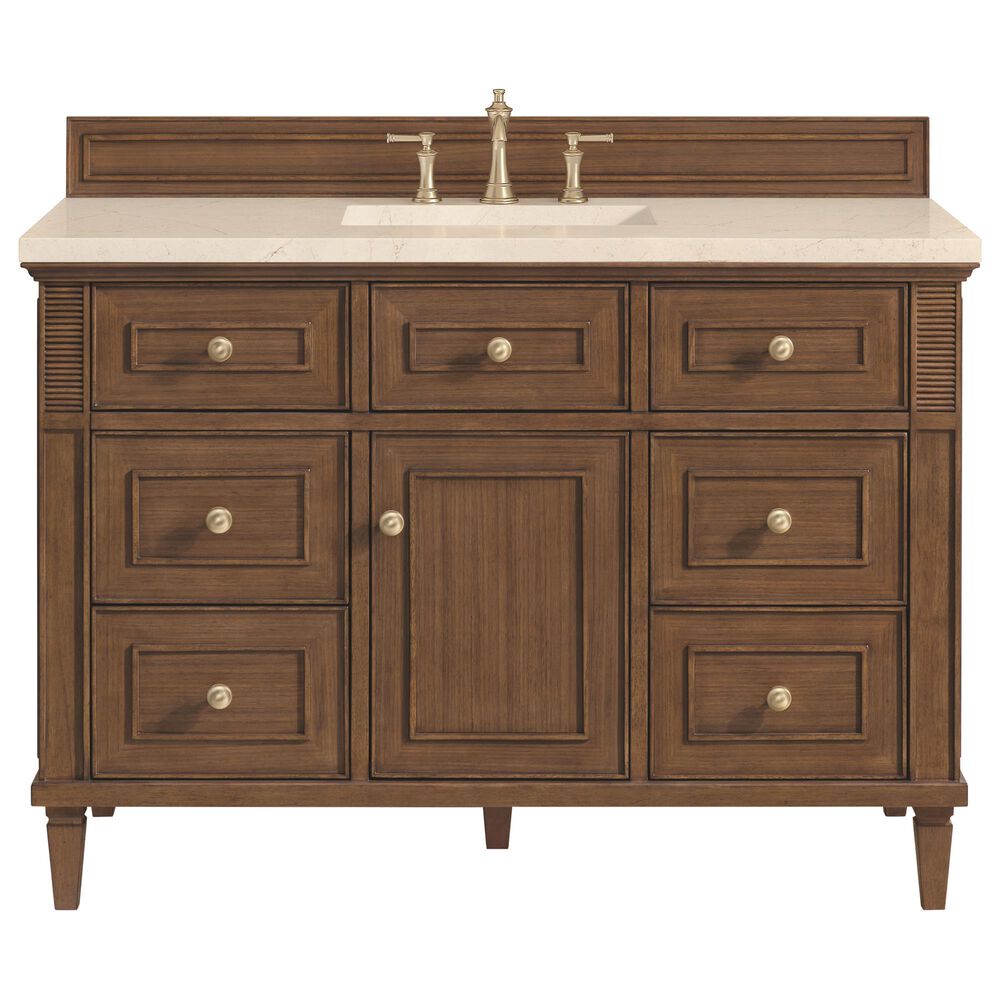 James Martin Vanities Lorelai 48&quot; Single Vanity in Mid-Century Walnut with 3 cm Eternal Marfil Quartz Top, , large