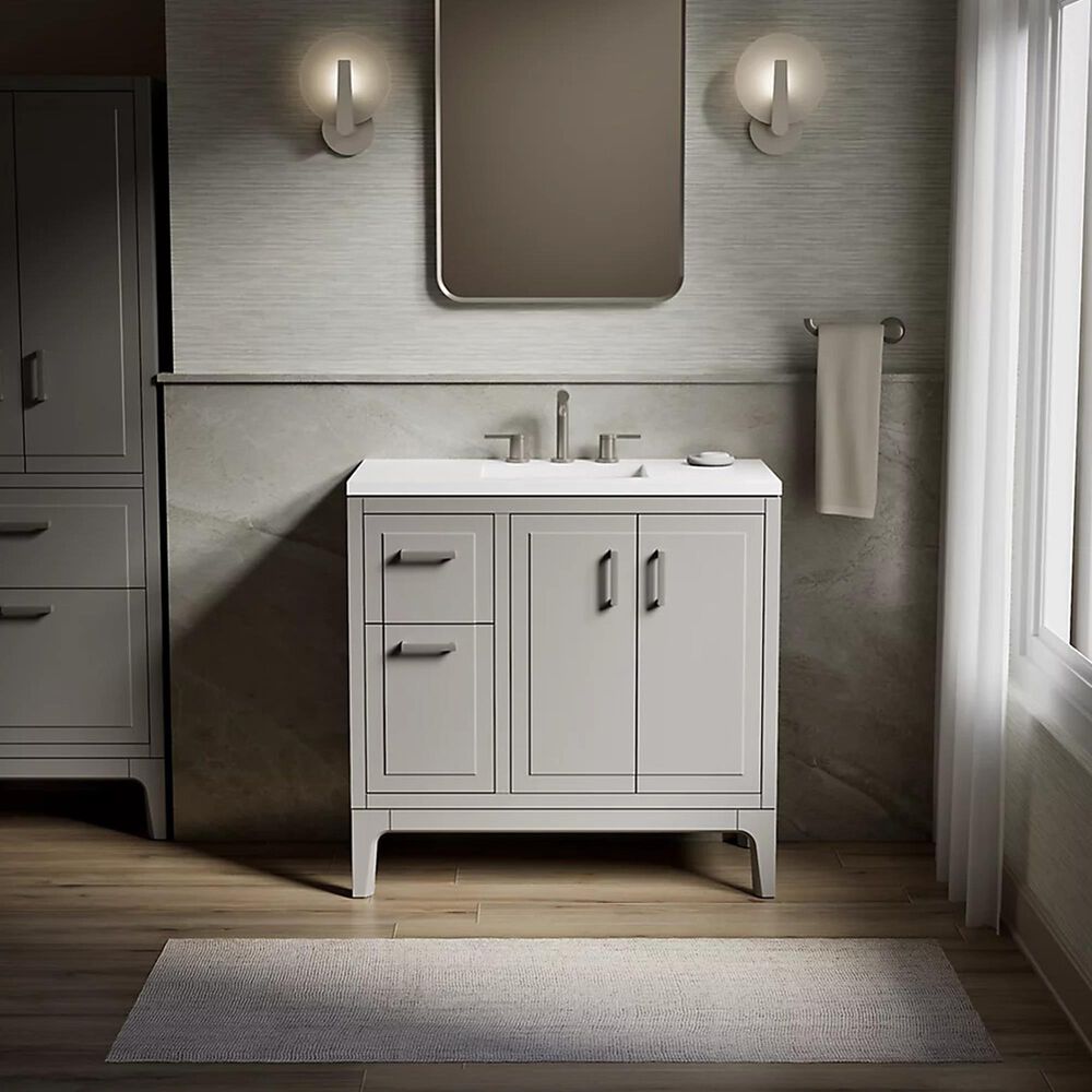 Kohler Seer 36" Single Bathroom Vanity in Mohair Grey with 3 cm Pure White Quartz Top and Rectangular Sink, , large