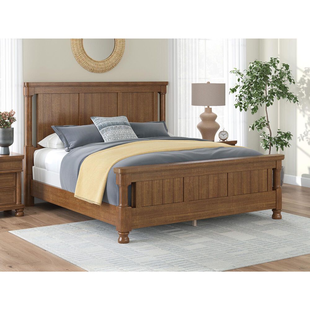 Ashley Rowlenstown California King Panel Bed with Two Nightstands in Brown, , large