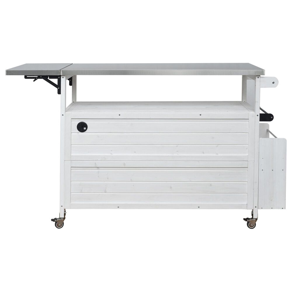 Hearth and Haven Outdoor Kitchen Island Cart with Adjustable Shelves and Stainless Steel Top in White, , large