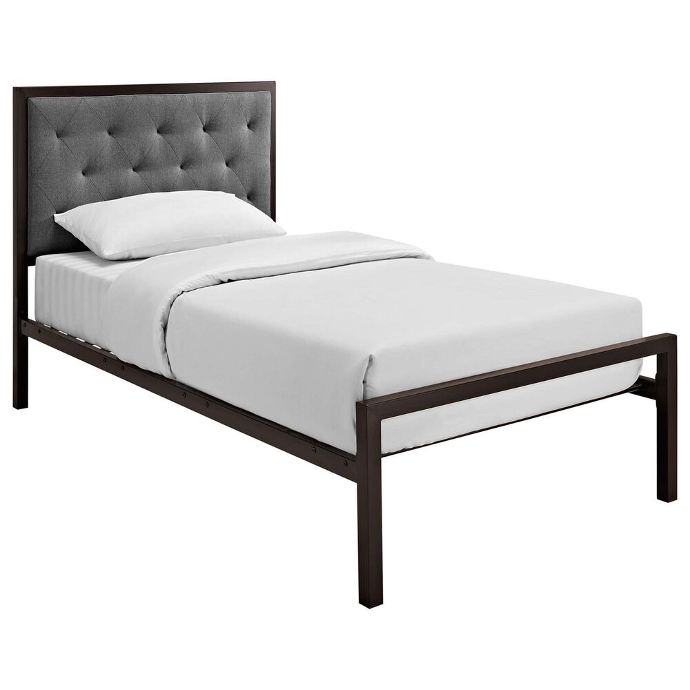 Modway Mia Gray Fabric Upholstered Twin Platform Bed in Brown, , large
