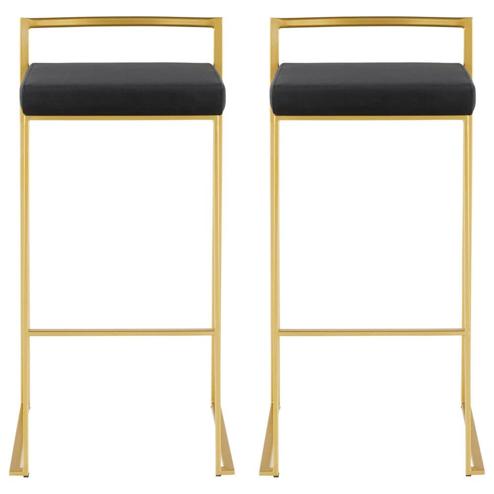 Lumisource Fuji Stackable Barstool with Black Velvet Cushion in Gold &#40;Set of 2&#41;, , large