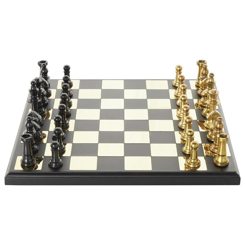 Maple and Jade Decor Chess Game Set in Polished Gold and Black, , large