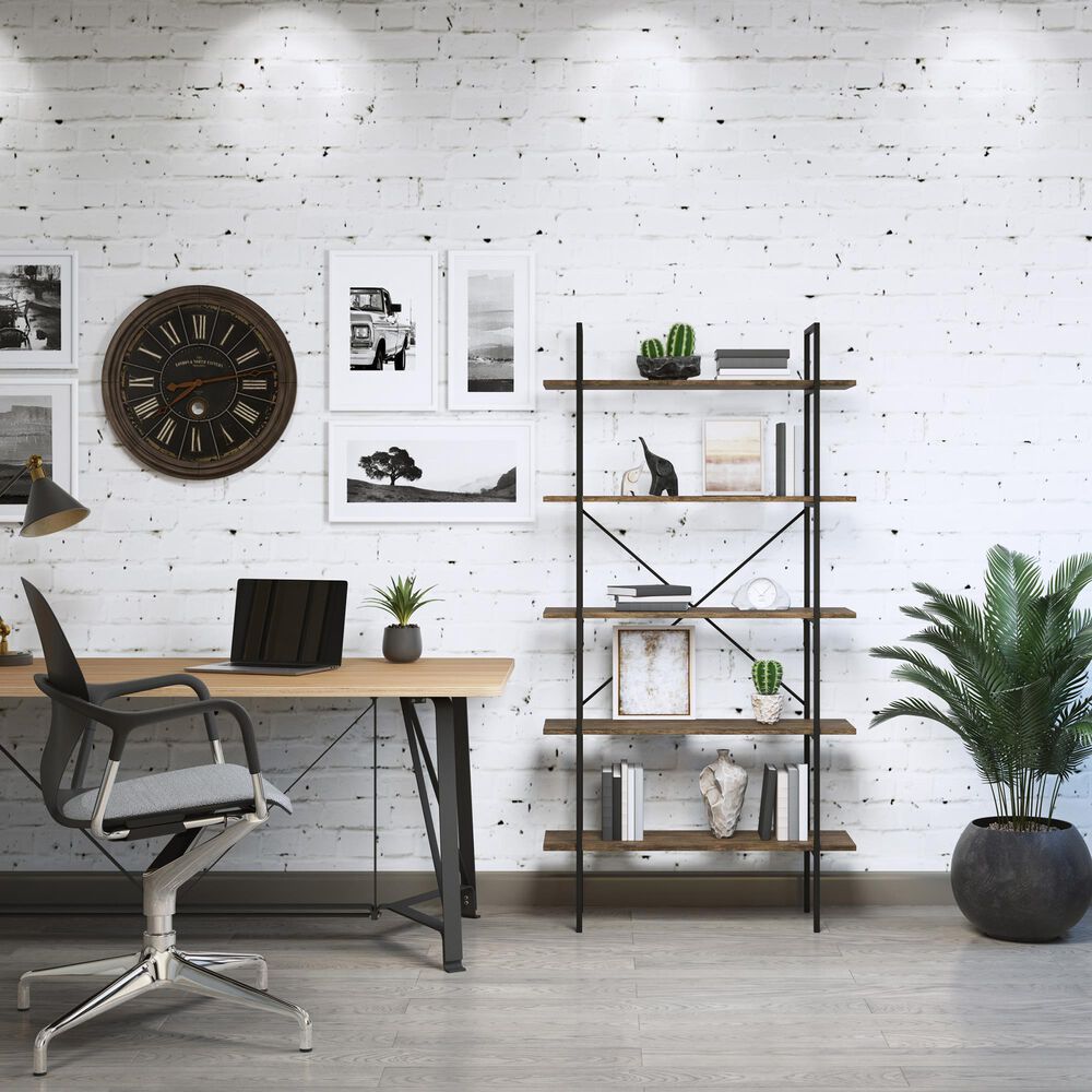 Timberlake Hastings Home Industrial 5-Tier Bookcase in Brown and Black, , large