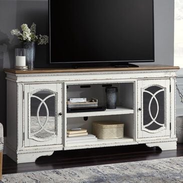 Signature Design by Ashley Realyn XL 74" TV Stand in Chipped White, , large