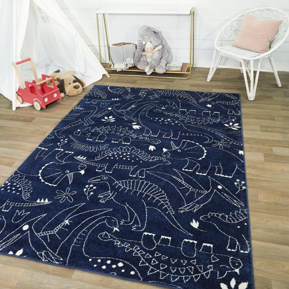 Balta Rugs Parker Dinosaur 3&#39;11&quot; x 5&#39;7&quot; Navy Kids Area  Rug, , large