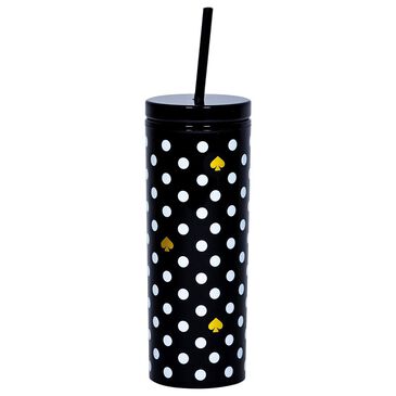 Kate Spade New York Polka Dots Tumbler with Straw in Black and White, , large