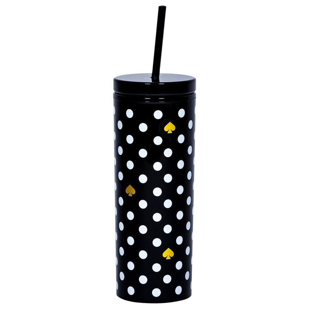 Kate Spade New York Polka Dots Tumbler with Straw in Black and White, , large
