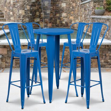 Flash Furniture 5-Piece Metal Bar Table Set in Blue, , large