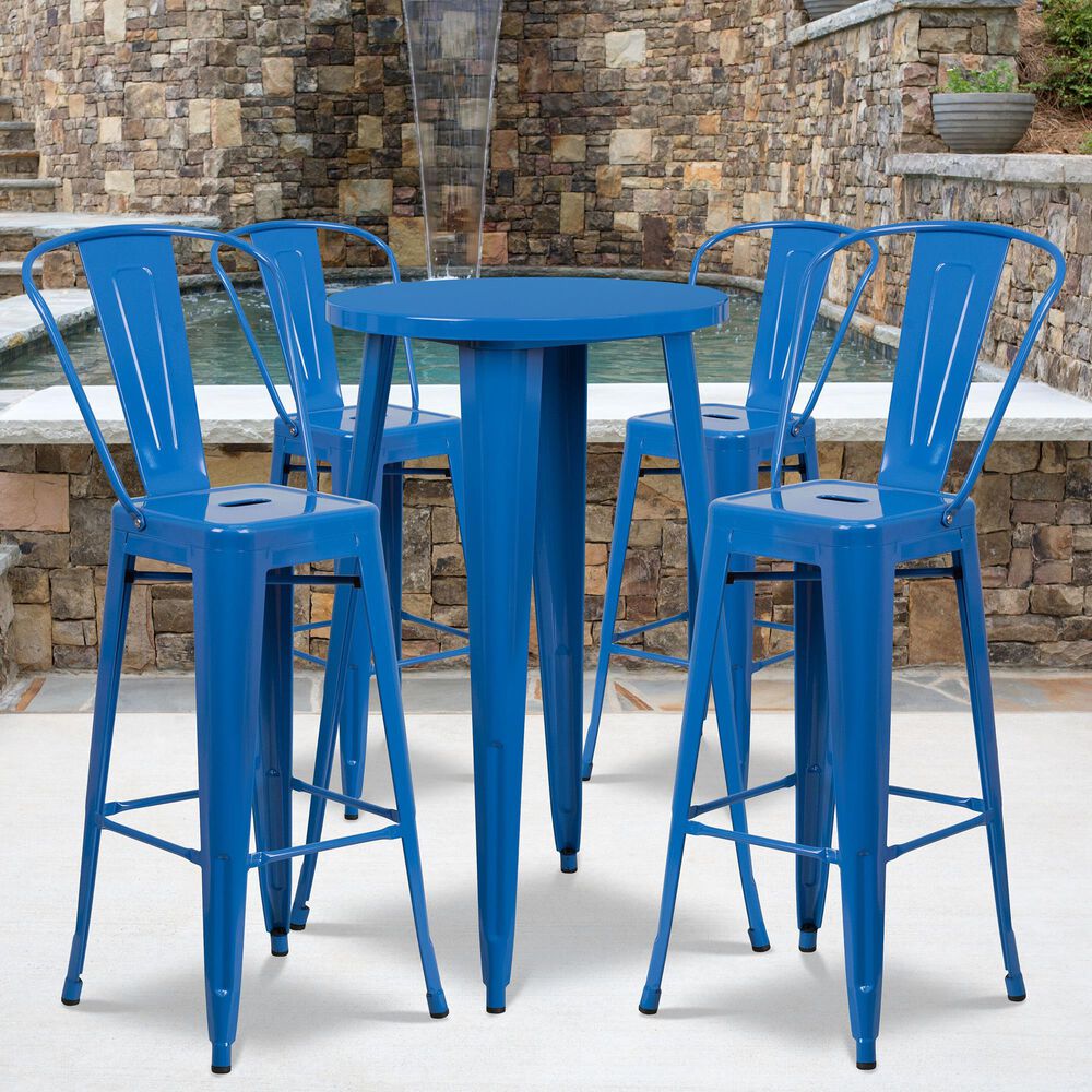 Flash Furniture 5-Piece Metal Bar Table Set in Blue, , large