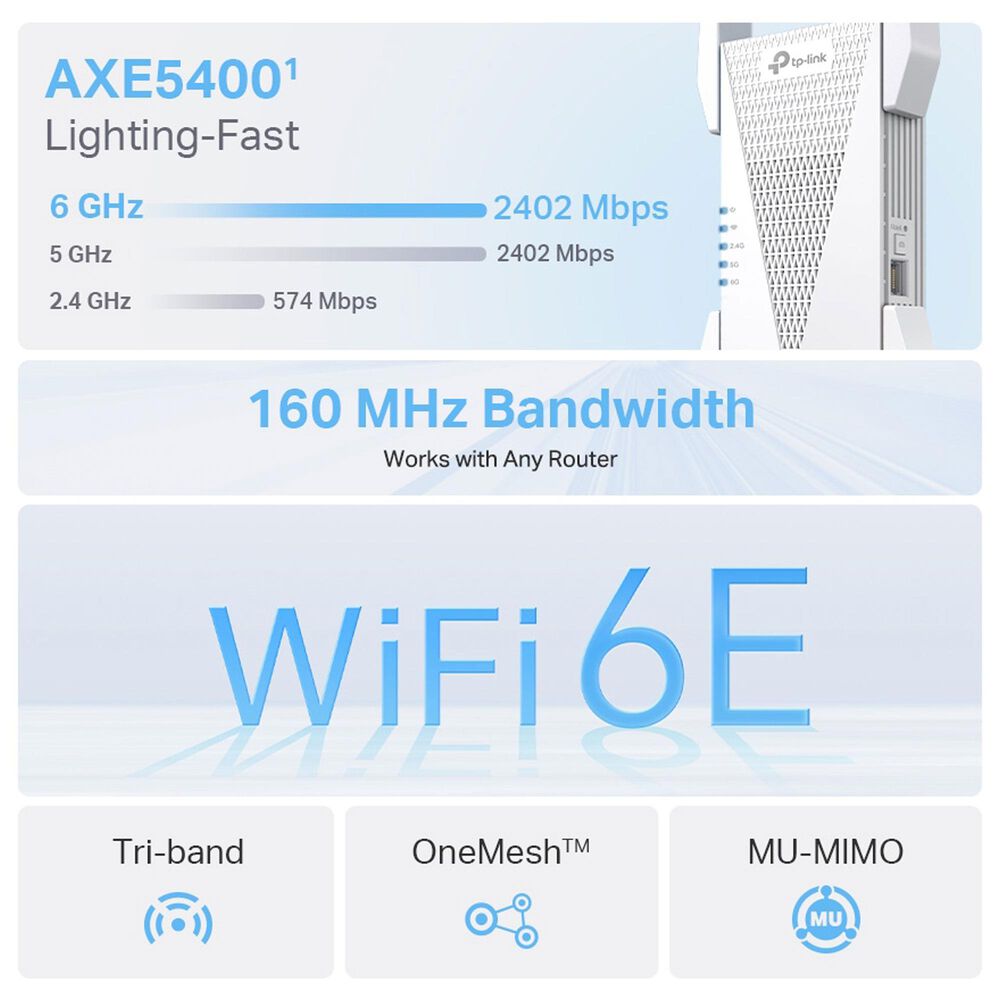 TP Link Mesh Wi-Fi 6E Range Extender in White, , large
