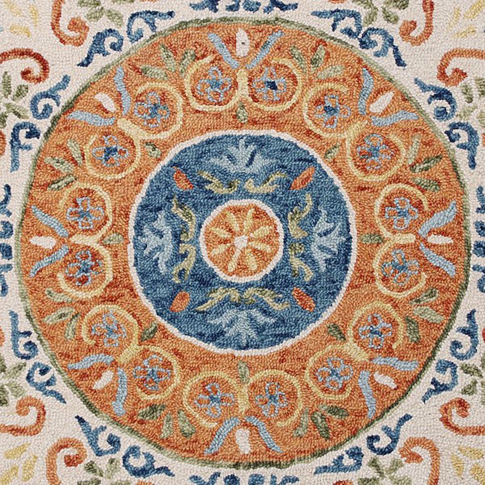 L&amp;R Resources Sinuous Leon Medallion 6&#39; Round Orange, Cream, Blue and Green Area Rug, , large